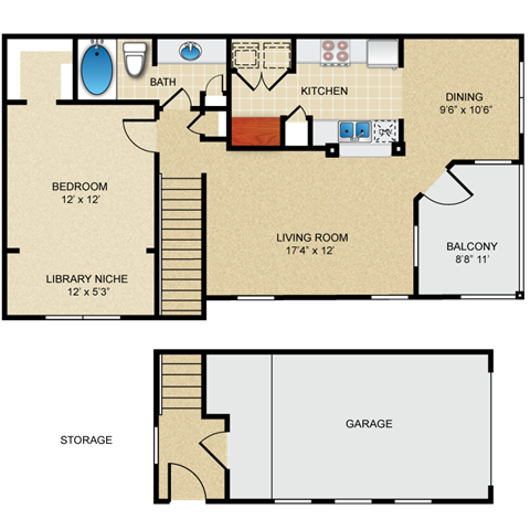 1 bedroom, 1 bathroom